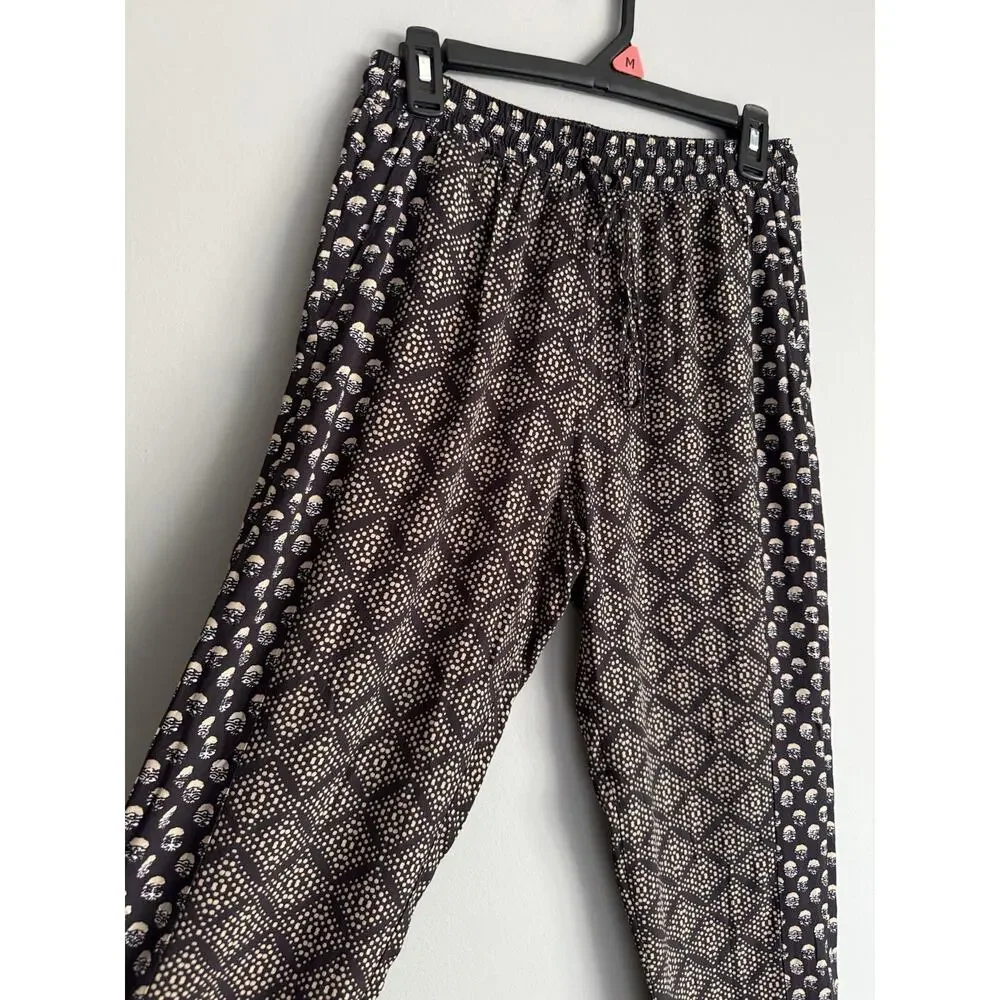 NWT Michael Stars Jordan Pant XS Black Beige Printed Wide Leg Pull On Pants Boho